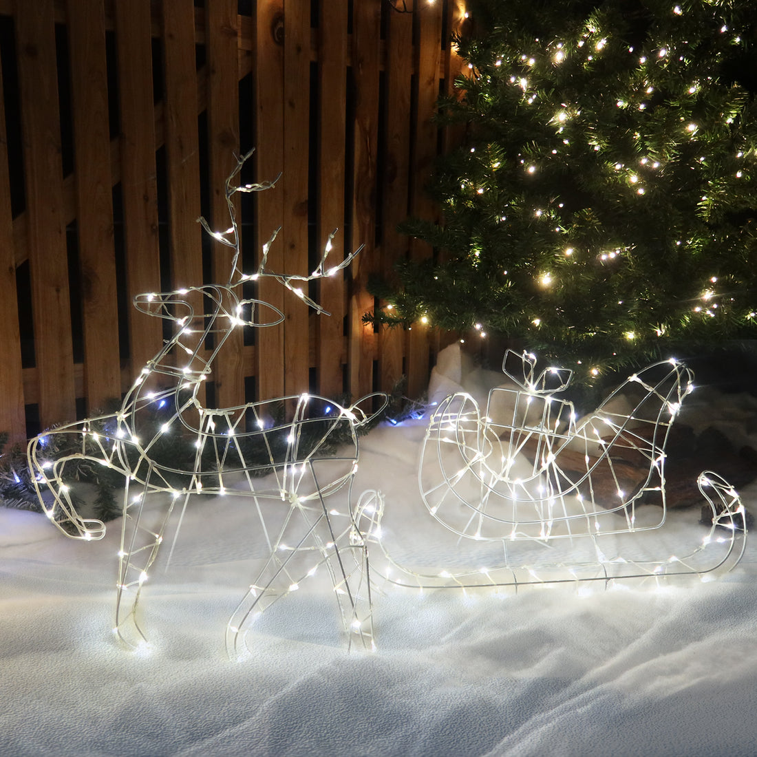 LED Pre-Lit Reindeer with Sleigh