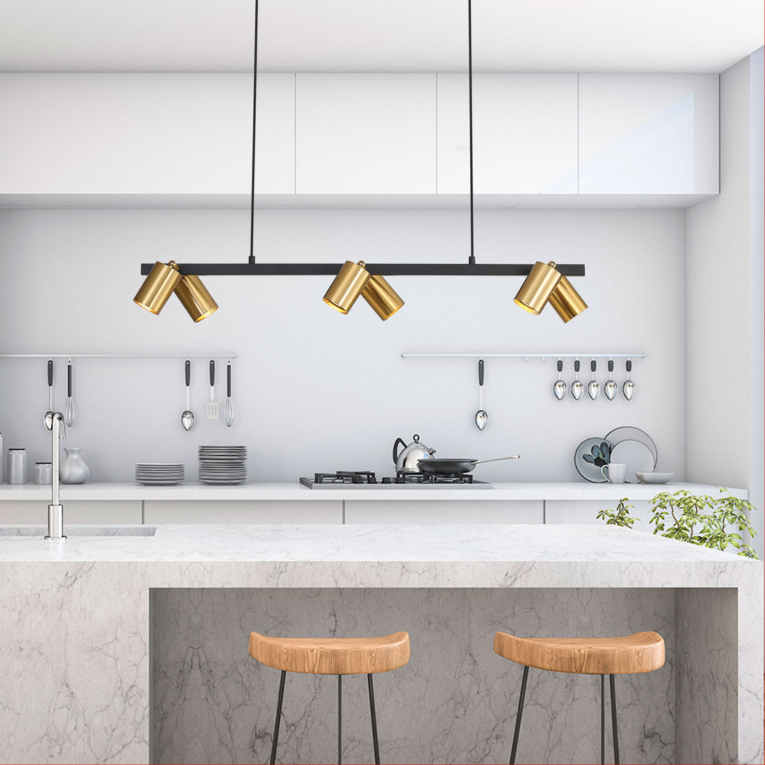 Bridge 6lt Spot Pendant Light Satin Brass