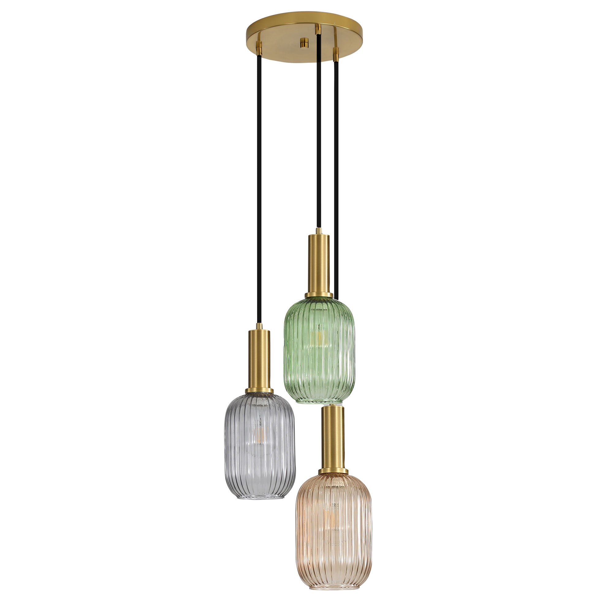 Luxe Trilight 3lt Ribbed Glass Pendant Light