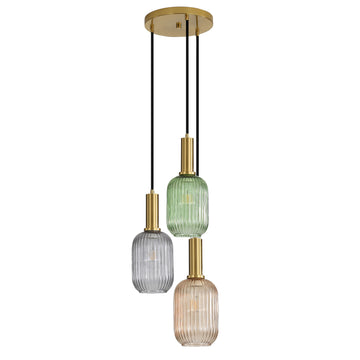 Luxe Trilight 3lt Ribbed Glass Pendant Light