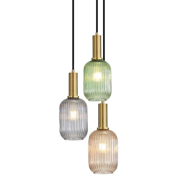 Luxe Trilight 3lt Ribbed Glass Pendant Light