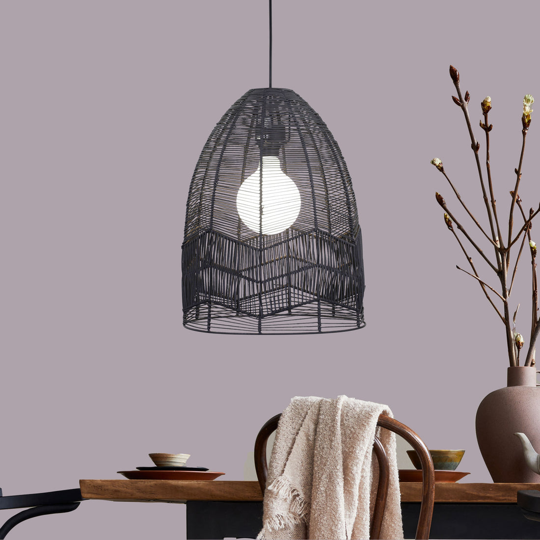 Serang Cane Pendant Light Shade Only Black 35cm