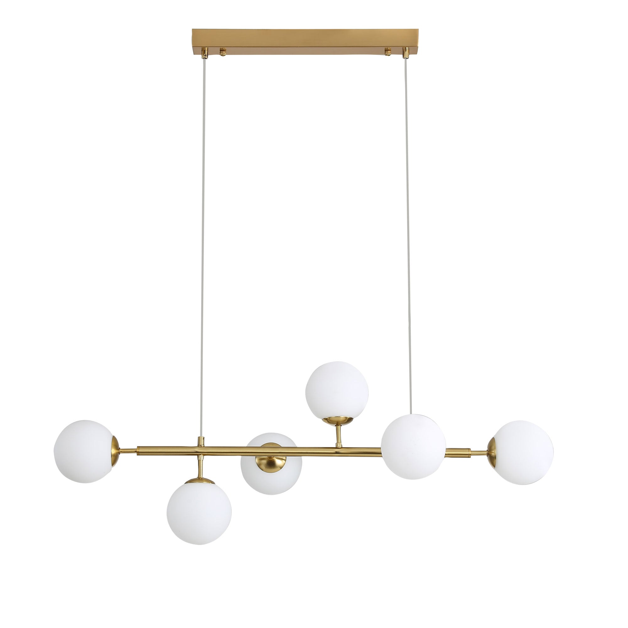 Eva 6 Light Opal Glass Pendant Light Satin Brass