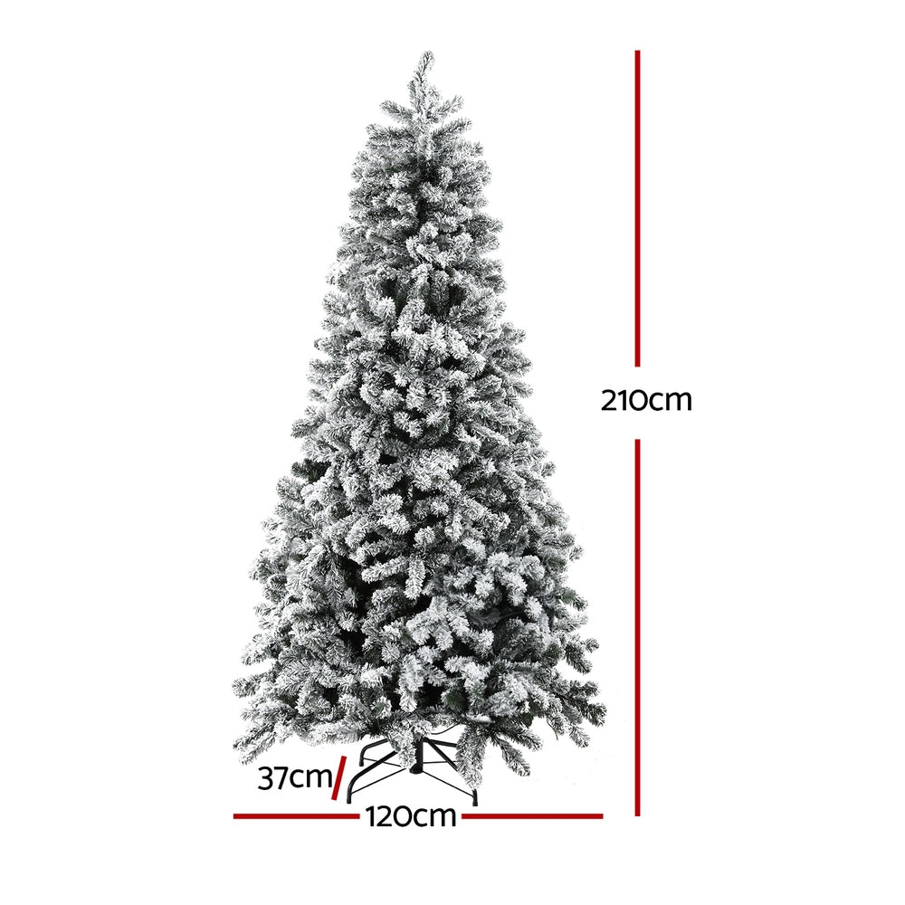 Christmas Tree 2.1m Snow Flocked LED Xmas Decoration 8 Light Modes