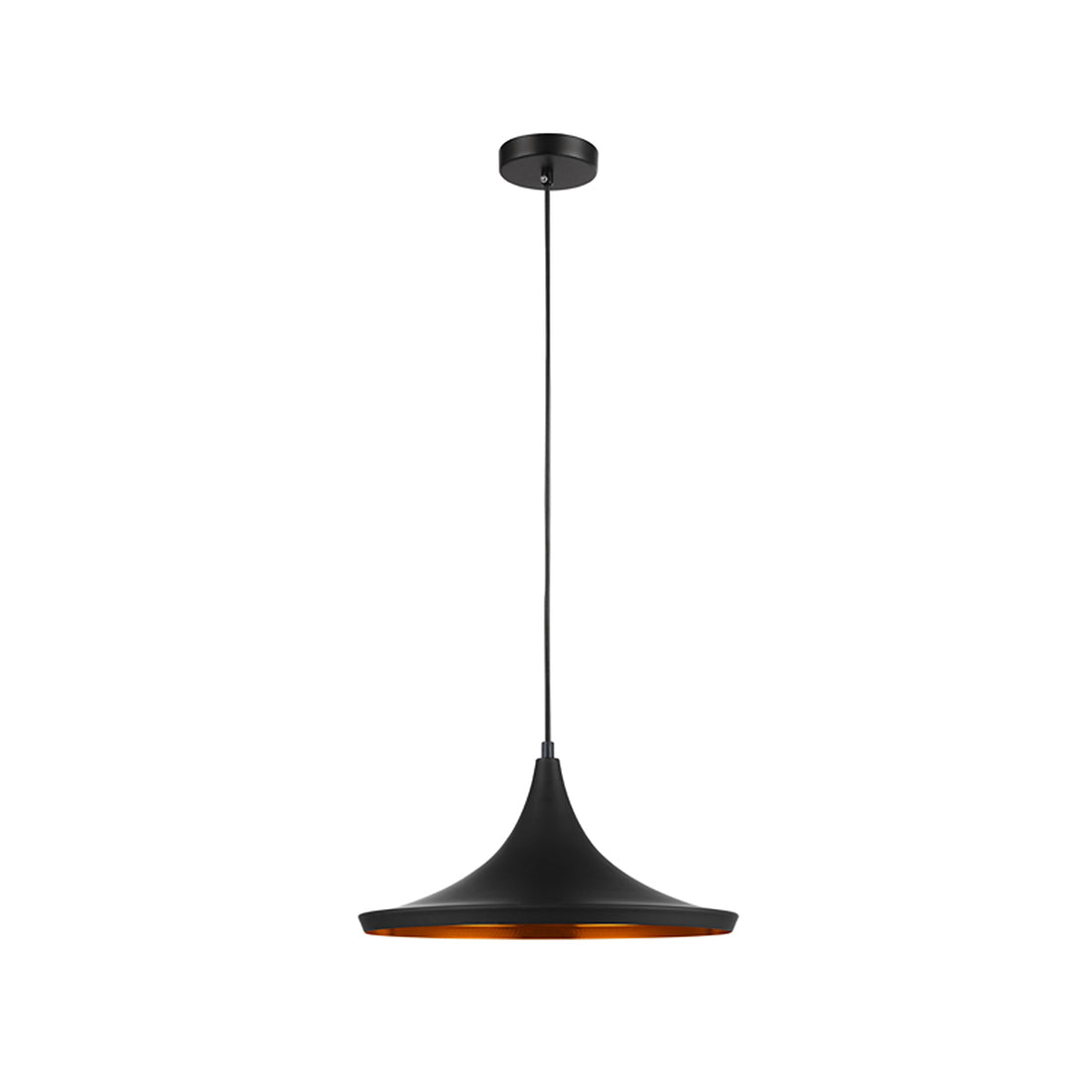 CAVIAR Black Mexican Hat / Angled Bell / Cone Shape Pendant Light with Gold Dimpled Internal