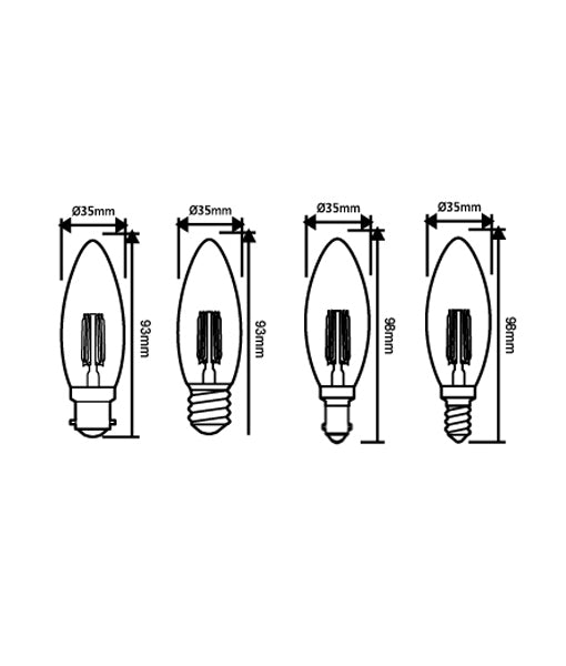 LED Filament Dimmable Globes Candle E14 4W Set of 4