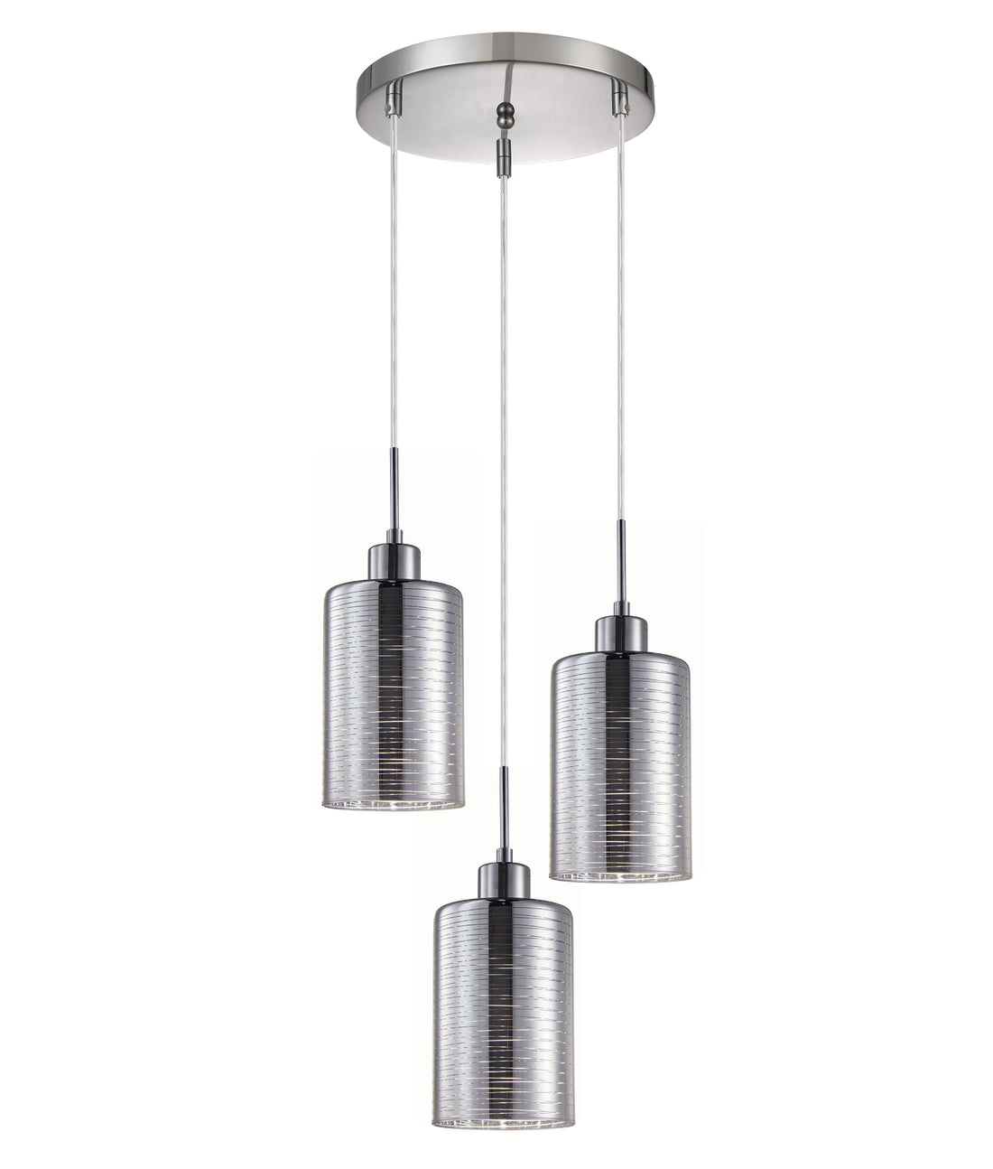 ESPEJO1 Interior Iron & Chrome Glass with Line Effect Oblong Pendant Light- 3 lits Round