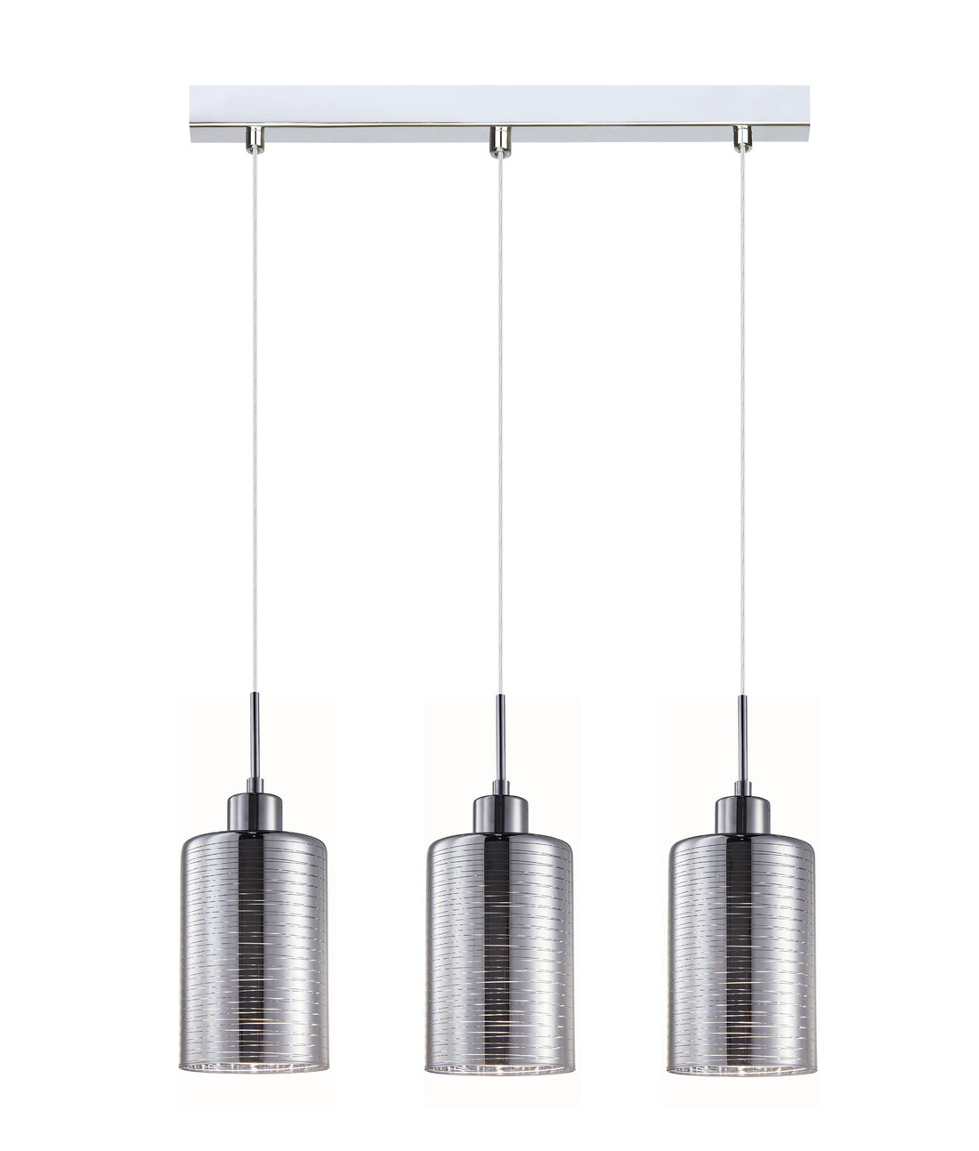 ESPEJO1 Interior Iron & Chrome Glass with Line Effect Oblong Pendant Light- 3 lits Straight