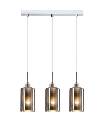 ESPEJO1 Interior Iron & Chrome Glass with Line Effect Oblong Pendant Light- 3 lits Straight