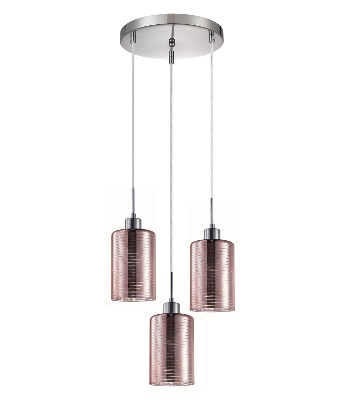 ESPEJO2 Interior Iron & Rose Gold Glass with Line Effect Oblong Pendant Light- 3 lits Round