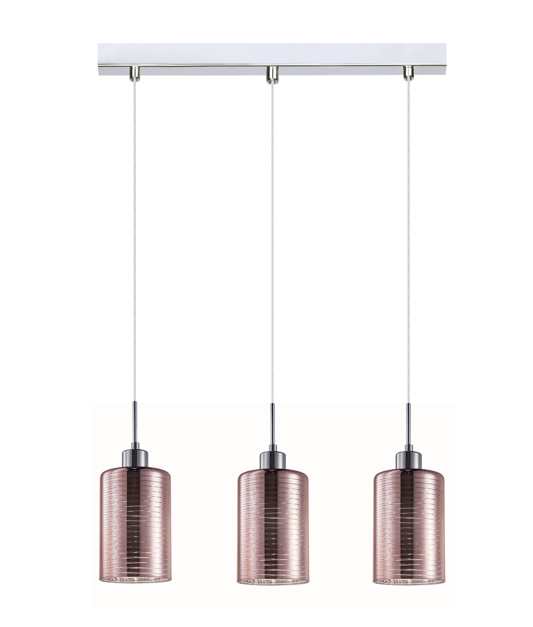 ESPEJO2 Interior Iron & Rose Gold Glass with Line Effect Oblong Pendant Light- 3 lits Straight