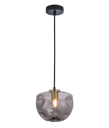 FOSSETTE Interior Dimpled Smoked/ Effect Glass Pendant Light-  Flat Top Dome