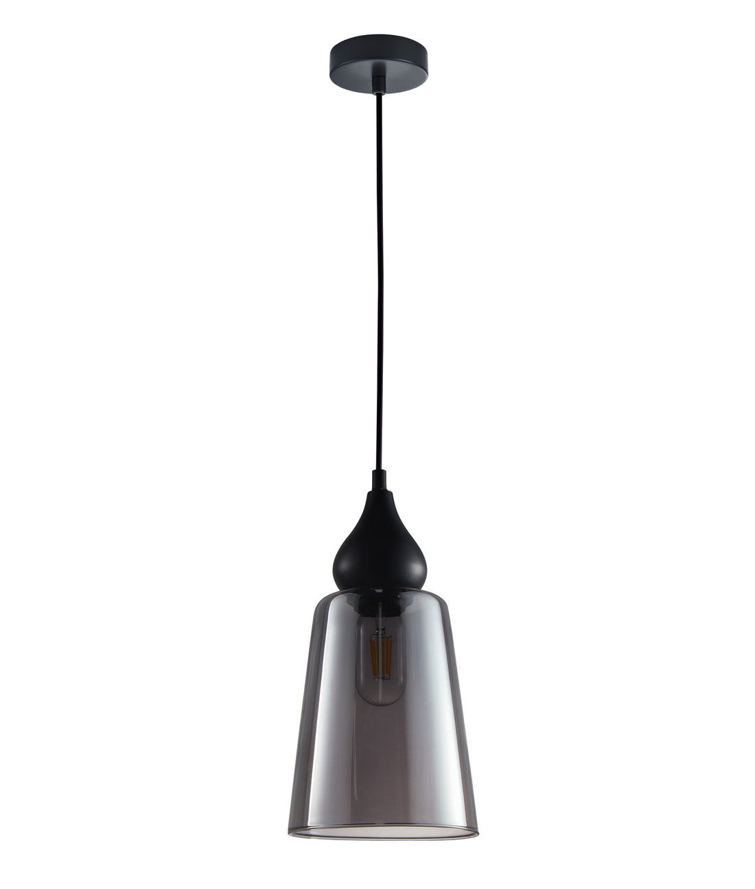 JEREZ2 Interior Black Smoke Glass Flat Top Ellipse Pendant Light- 1 lit