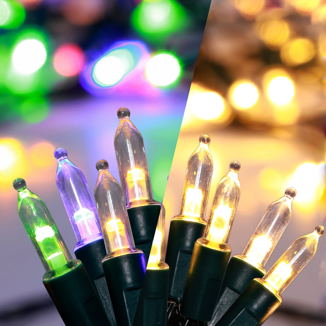 300 Mini Dual Colour LED Connectable Traditional String Lights - 2 Cable Colour Options