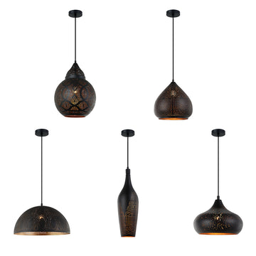 MARRAKESH Black Shade with Gold Interior Pendant Light