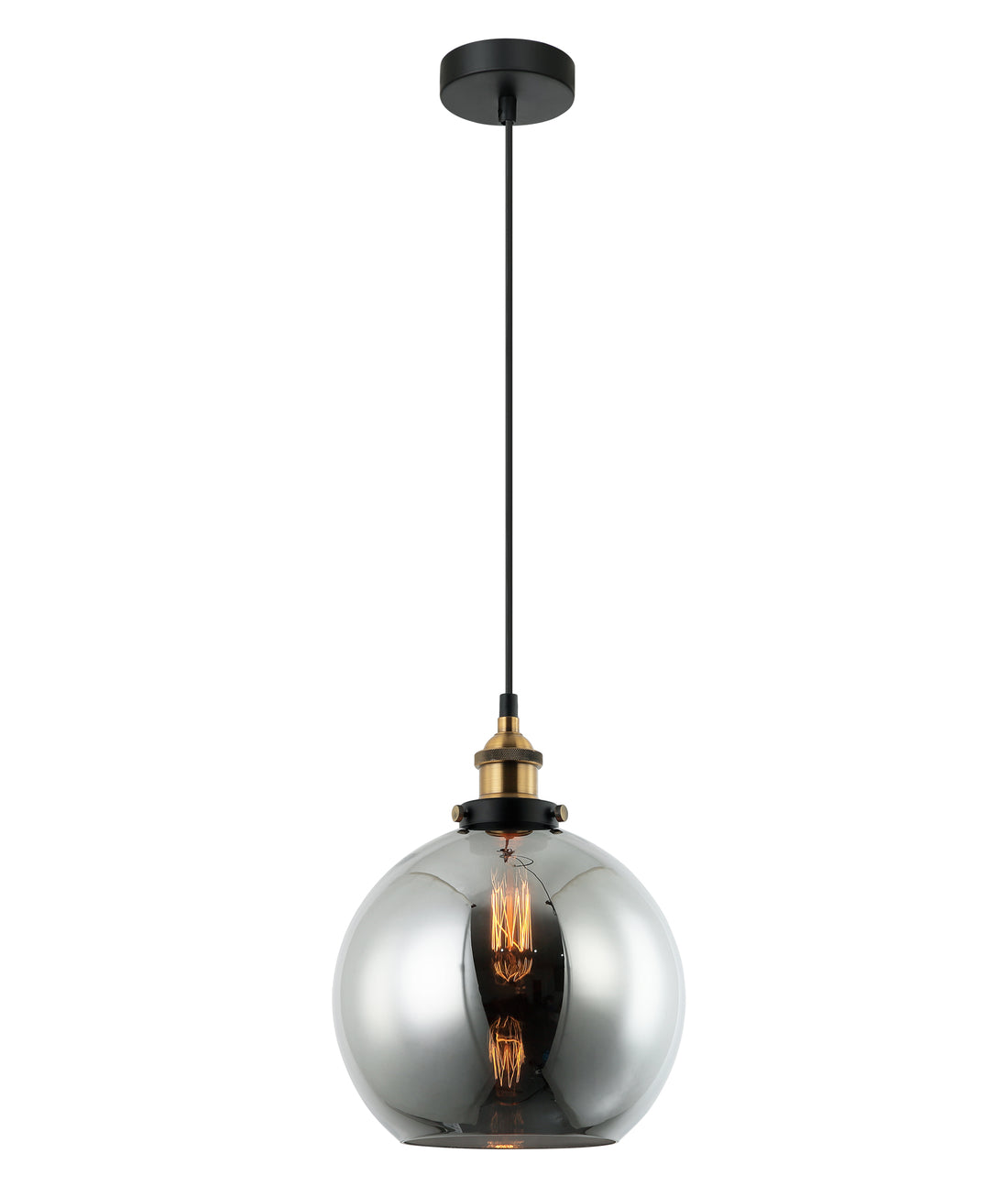 PESINI Interior Wine Glass with Antique Brass Highlight Pendant Light- Black Smoke