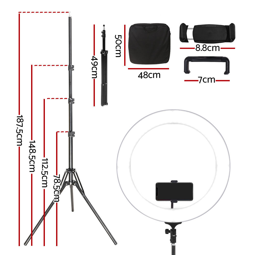 Embellir Ring Light 19 LED 6500K 5800LM Dimmable Diva With Stand Silver"