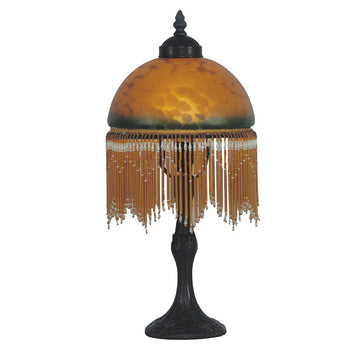 Beaded Victorian Table Lamp Amber Green