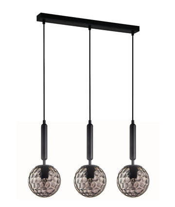 TRATTINO2 Interior Black Smoke Spherical Glass Pendant Light- 3 lits Straight