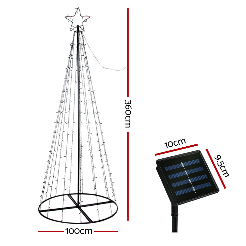 Jingle Jollys Solar Christmas Tree 3.6M LED Xmas Tree 8 Light Modes Warm White